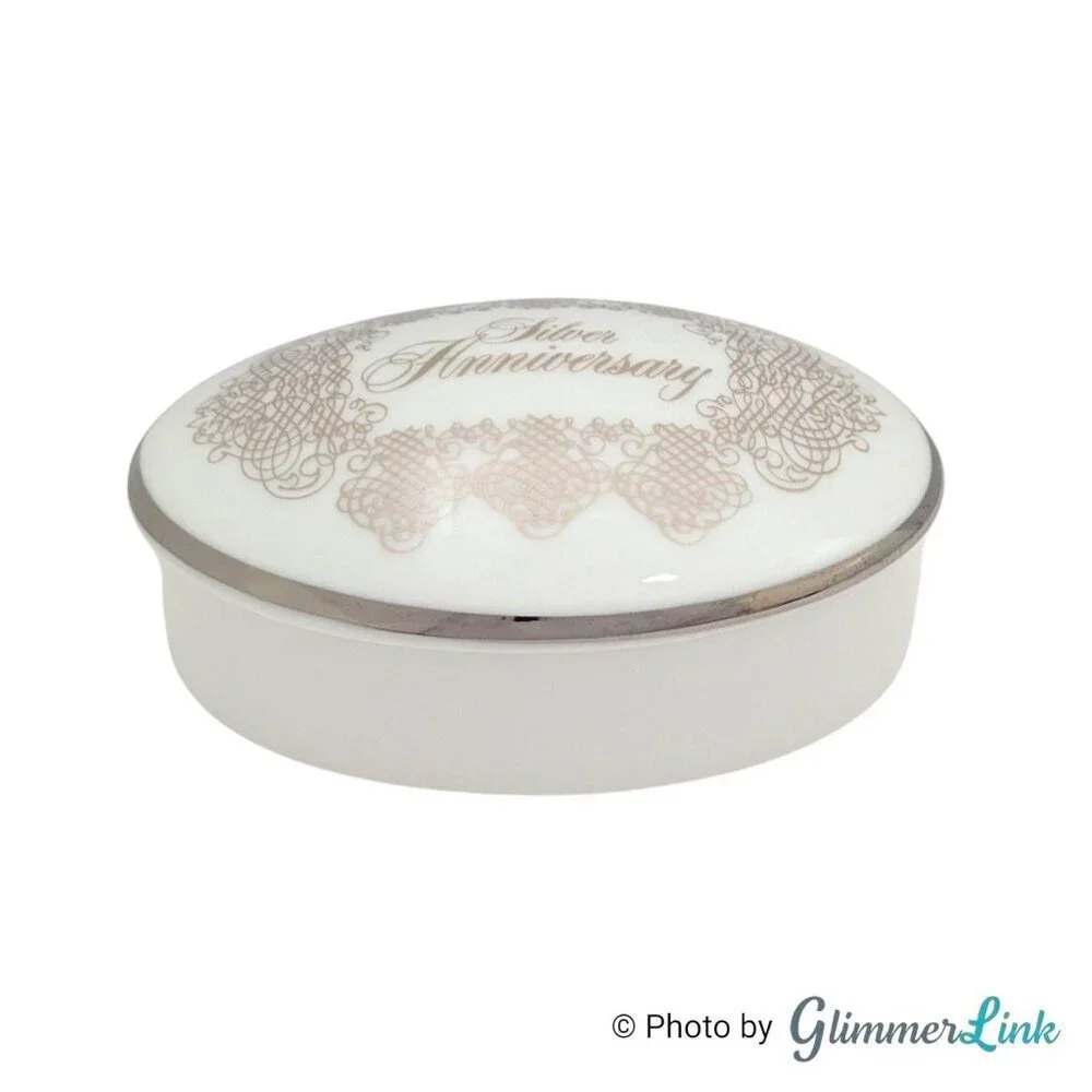 Vintage House of Goebel 25th Silver Anniversary Porcelain Trinket Jewelry Box